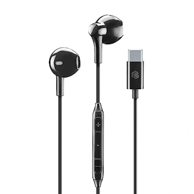 Abbildung von Music Sound Kopfhörer mit Kabel Capsule Kapselkopfhörer und integriertem Mikrofon USB C Anschluss 1,2 m Anti Tangle Farbe Schwarz