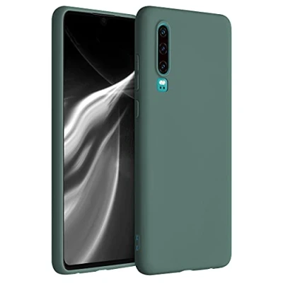 Abbildung von kwmobile Hülle kompatibel mit Huawei P30 weiches TPU Silikon Case Cover geeignet für kabelloses Laden Blaugrün