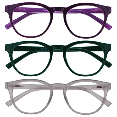 Abbildung von Opulize Blu Brille Blaulichtfilter 3er Pack Cool Rund Rahmen Federscharniere Verbessern Den Schlaf Computerbrille Gaming Entspiegelt Lila Grün Eis Herren Damen BBB5 56C +0.00
