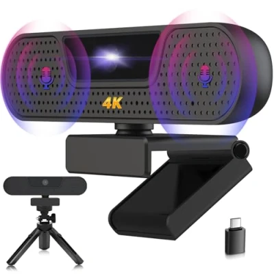 Abbildung von VIZOLINK W8GS 4K Webcam, UHD Autofokus Webcam mit Stereo 4 Mikrofon, Datenschutzschutz, Plug&amp;Play, 85Sichtfeld, Belichtungskorrektur, Stativ, PC Mac Desktop Laptop Für Skype Zoom Streaming