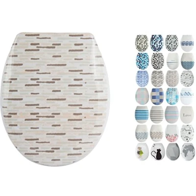 Abbildung von MSV Design WC Sitz abnehmbar, Absenkautomatik, Fast Fix/Schnellbefestigung, Befestigung mit Knopfdruck, Toilettensitz Deckel Klobrille &quot;Alentejo&quot; Blau/Weiß