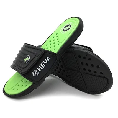 Abbildung von HEVA Slide Badeschuhe Herren Sommer Sandalen (45 EU Schwarz/Grün)