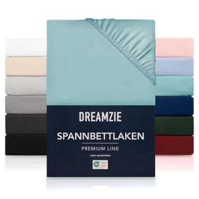 Abbildung von Dreamzie Spannbetttlaken 90x200 cm Hoher Steg bis 33 100% Mikrofaser Aqua Schadstoffgeprüft (Oeko TEX), Bettlaken mit Gummizug