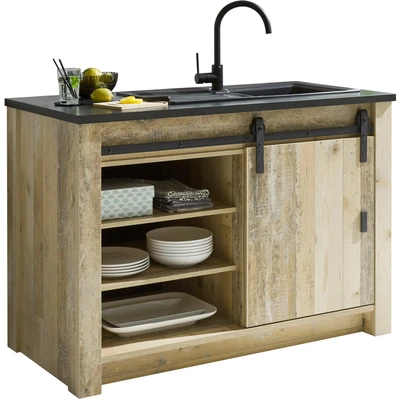 Abbildung von Home affaire Spülenschrank &quot;Sherwood&quot;, mit Scheunentorbeschlag aus Metall, Breite der Arbeitsplatte 133 cm