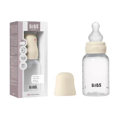 Abbildung von BIBS Babyflasche 150 ml. Sauger aus Silikon Babyflaschenset. Anti Kolik. BPA frei. Langsamem Fluss. leicht und einfach zu reinigen. geeignet für Neugeborene ab 0 Jahren Ivory