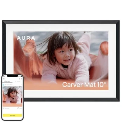 Abbildung von Aura Carver Intelligenter Digitaler Bilderrahmen 10,1 Zoll HD WLAN Cloud Fotorahmen, Kostenloser unbegrenzter Speicherplatz, Fotos von überall aus senden Gravel with White Mat