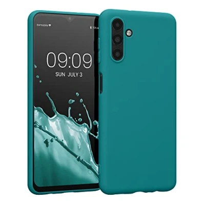 Abbildung von kwmobile Hülle kompatibel mit Samsung Galaxy A13 5G weiches TPU Silikon Case Cover geeignet für kabelloses Laden Petrol matt