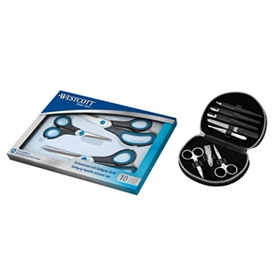 Abbildung von Westcott 90027 10038 Kombipack, Easy Grip Scheren Set und Maniküre Etui, Schwarz