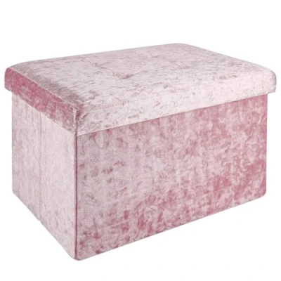Abbildung von Intirilife Sitzbank (Faltbare 49x30x30 cm in Samt Ros), Sitzwürfel mit Stauraum und Deckel Samtbezug Sitzhocker