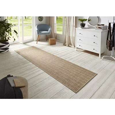 Abbildung von BT Carpet Nature Läufer In und Outdoor Schlingen Küchenläufer rutschfest Flachgewebe Kurzflor Woll Optik Fineloop Küchenteppich für Flur, Garten, Terrasse, Badezimmer Beige Terracotta, 80x450cm