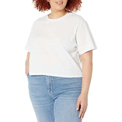 Abbildung von The Drop Damen Sydney T Shirt, kurzer Cropped Stil, Rundhalsausschnitt, Weiß, XXL Große Größen