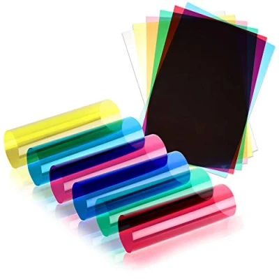 Abbildung von Acetatblätter A4 OHP Blatt Farbe Acetat Klarfolie Kunststoff Lichtfilter Gel Lesehilfe Rot, Gelb, Blau, Rosa, Grün, Klar Dicke 100 Mikron (A4 Größe