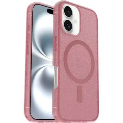 Abbildung von OtterBox Symmetry Series Clear MagSafe transparente Hülle für iPhone 16, stoßfest, sturzsicher, schützende Hülle, 3X getestet nach Militärstandard, Transparent/Rosa