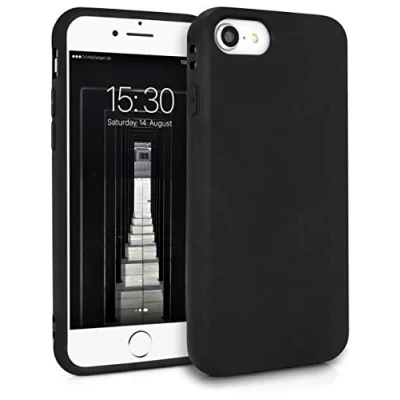 Abbildung von MyGadget Hülle kompatibel mit iPhone SE 2022 2020 7 8 robuste Handyhülle TPU Case Slim Silikonhülle Back Cover Kratzfest Schutzhülle matt Schwarz