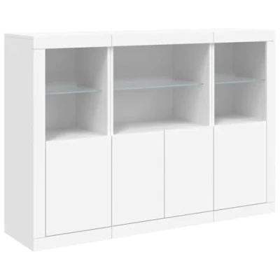 Abbildung von vidaXL Sideboard 3 STK., Kommode mit viel Stauraum, Highboard Schrank LED Leuchten, Anrichte Beistellschrank Standschrank, Modern, Weiß Holzwerkstoff