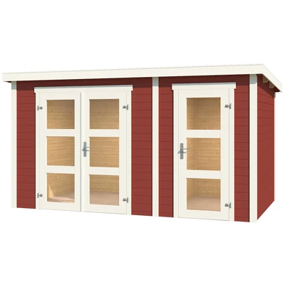 Abbildung von LASITA MAJA Gartenhaus &quot;Zambesi XL&quot;, (Set), Blochbohlenhaus 28mm 2 Raum, Fundamentmass 3800x2400, Schwedenrot