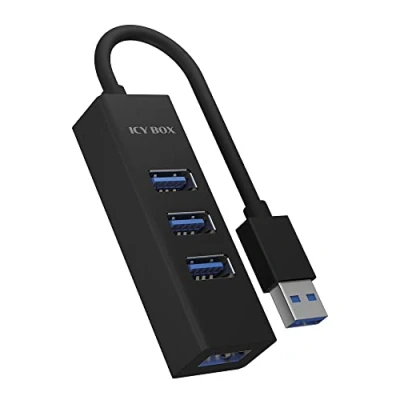 Abbildung von ICY BOX 4 Port USB Hub 3.0 mit Verbindung, integriertes Kabel, Aluminium, Schwarz