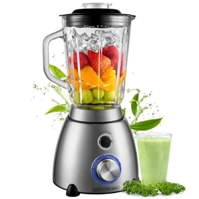 Abbildung von Standmixer Glas Edelstahl 1,5 Liter Glasbehälter 6 Fach Messer Pulsfunktion Universal Power Mixer Eiweiß Shaker Hand Blender Ice Crusher Zerkleinerer Smoothie Maker 600 Watt