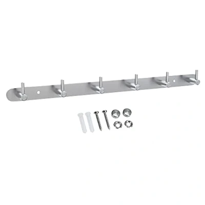 Abbildung von INTIRILIFE Edelstahl Garderobenleiste Modell B 6 Haken 46 x 4.2 cm Kleiderhaken Garderobe Hakenleiste in 5 verschiedenen Designs