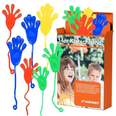 Abbildung von gokidsy 14x Klatschhand Mitgebsel für Kinder: als Mitbringsel, Gastgeschenk &amp; Giveaway Glibberhände Partygeschenke Kindergeburtstag von Jungen Mädchen