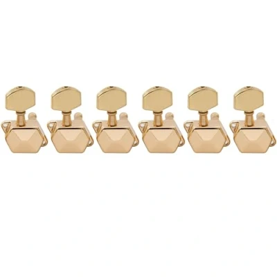 Abbildung von Musiclily Pro 6 in Line Semi Sealed Mechaniken Machine Heads Tuning Pegs Set für Strat/Tele Style E Gitarre, Gold