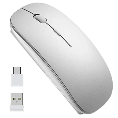 Abbildung von EasyULT Wiederaufladbar Kabellose Maus, Wireless Mäuse 2.4GHz Aufladung Funkmaus, Geräuschlose Schnurlos Optische Mouse mit USB Empfänger für PC/Tablet/Laptop (Silber)