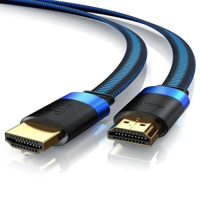 Abbildung von 8K HDMI Kabel 2.1 Flachbandkabel Ultra High Speed II mit Ethernet 0,5m (Meter) UHD 3D TV eARC HDR10+ 4320 p 120 Hz DSC 7680 x Stoffummantelung Verlegekabel