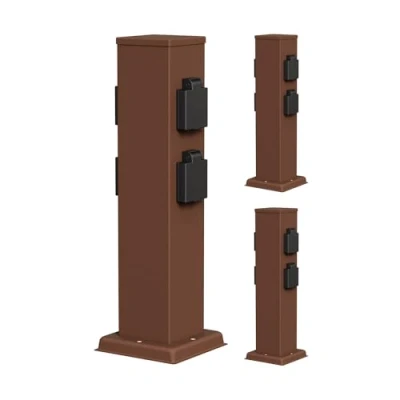 Abbildung von ledscom.de 3 Stück Garten Steckdosensäule Polly für außen, IP44, 4 Fach, Edelstahl, braun, eckig, 40 cm