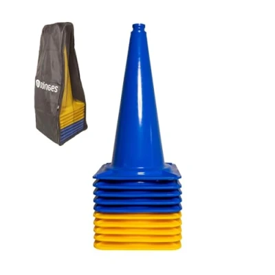 Abbildung von Dönges XXL Pylonen 10er Set, 50 cm hoch, blau/gelb mit Transporttasche Hütchen Leitkegel Markierungskegel Agility Pferdesport Bodenarbeit Hundesport Reittraining Slalomparcour Outdoorsport Reitsport