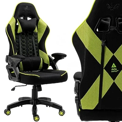 Abbildung von KRAKEN CHAIRS Gaming Stuhl Stoff Bürostuhl Sessel Höhenverstellbar Drehstuhl Ergonomischer Gamer Verstellbare Armlehne Lendenkissen Schwarz Grün