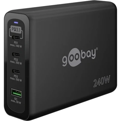 Abbildung von goobay Kompaktes ultraschnelles USB C 240W Ladegerät, Multi Port Schnellladegerät, Ladestation für 4 Geräte, kompatibel mit iPhone, Samsung, Google, Laptop, Tablet, etc. / 65885