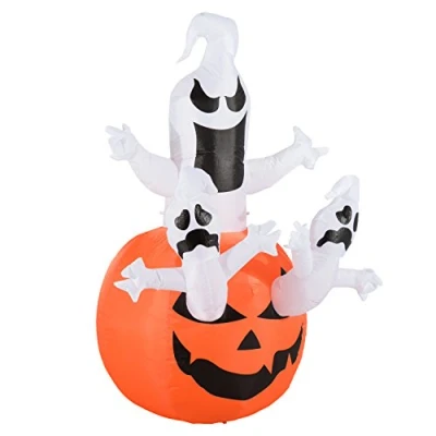 Abbildung von Aufblasbarer Kürbis Geist Gespenst Halloween Deko Figur Luftfigur mit LED Beleuchtung, Polyester, 120x120x180cm