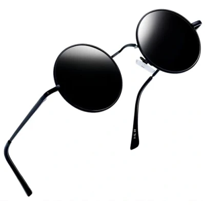 Abbildung von Joopin Klassische Runde Sonnenbrille Herren Schwarz Polarisierte Damen Rund Hippie Vintage Retro Brille UV400 Schutz (Voll Schwarz)