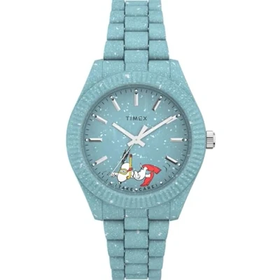 Abbildung von Timex Peanuts Damen Armbanduhr, 37 mm, blaues Armband, Zifferblatt, Gehäuse TW2V53200