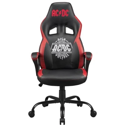 Abbildung von AC/DC Gaming Stuhl oder Bürostuhl, AC DC Gamer Sessel für Jugendliche Erwachsene, bequemer Schaukelsitz, integrierte Kopfstütze und Armlehnen, ergonomisch geformte Rückenlehne Schwarz