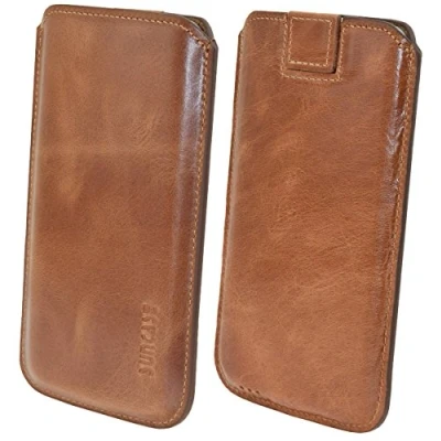 Abbildung von Suncase Original Tasche kompatibel mit Huawei P30 Hülle *Ultra Slim* Leder Etui Handytasche Ledertasche Schutzhülle Case (mit Rückzuglasche) in Cognac