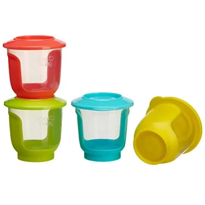 Abbildung von Vital Baby NOURISH Store &amp; Wean Pots Storage with Soft Bases Sides Stackable Leakproof lids Bright Colours BPA, Phthalate Latex free Ideal For Weaning Snacks 4pk 4oz / 120ml