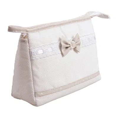 Abbildung von Filet Reisetasche mit Reißverschluss, Aida Canvas Stickerei Tasche, Beauty Product Organiser, 100% Made in Italy, Maße 24 x 16 6 cm, Farbe Weiß und Beige