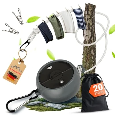 Abbildung von Alpenwert Wand Wäscheleine ausziehbar 10m Reisewäscheleine Camping Wäscheleine,