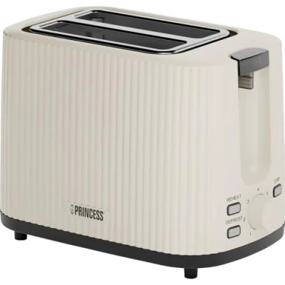 Abbildung von PRINCESS Toaster Wave, 7 Stufen, Krümelschublade, Auftaufunktion, Beige, 142337, 2 kurze Schlitze, für Scheiben, 930 W, Retro Design, Brotzentrierung