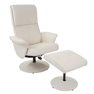 Abbildung von Mendler Relaxsessel Helsinki, Fernsehsessel Relaxliege TV Sessel mit Hocker Kunstleder, Creme