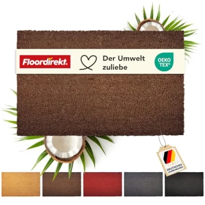 Abbildung von Floordirekt Fußmatte für Innen und Außen, 60x90 cm Braun, Türmatte aus Kokos, Schmutzfangmatte Haustür, rutschfeste Fussmatte, Kokosmatte, Fußabtreter, Fussabstreifer (24mm)