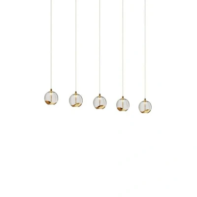 Abbildung von Lucande Pendelleuchte Hayley, LED Leuchtmittel fest verbaut, warmweiß, Glas, Metall, klar, gold, 5 flammig, inkl. Leuchtmittel, Glas