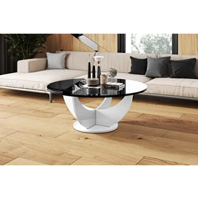 Abbildung von Design Couchtisch HRC 111 Hochglanz Wohnzimmertisch Highgloss Rund Tisch ?100 cm x 40 cm, Farbe:Schwarz Weiß