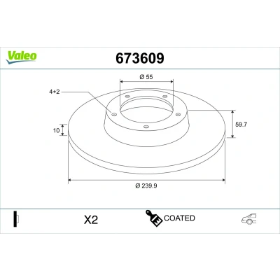 Abbildung von VALEO Bremsscheibe TOYOTA: Corolla VIII Liftback, Compact Hinterachse 240mm 10mm 4 loch voll beschichtet hochgekohlt 673609 Bremsscheiben