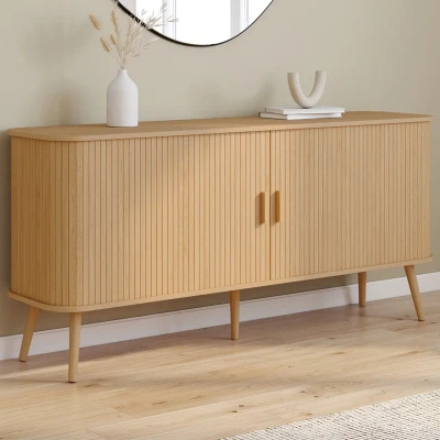 Abbildung von Buffet 160 cm ROMIE XXL effet lattes 2 portes coulissantes IDMarket