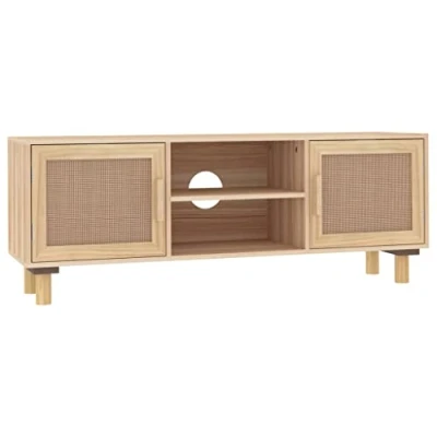 Abbildung von vidaXL TV Schrank Lowboard Möbel Sideboard Fernsehtisch Fernsehschrank HiFi Braun 105x30x40cm Massivholz Kiefer Natur Rattan