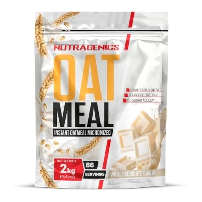 Abbildung von NUTRAGENICS Instant Oatmeal 2 kg Oats Hafermehl Mikronisiert Reich an Ballaststoffen Ohne Zuckerzusatz Quelle für Proteine und Kohlenhydrate (2 kg, Weiße Schokolade)