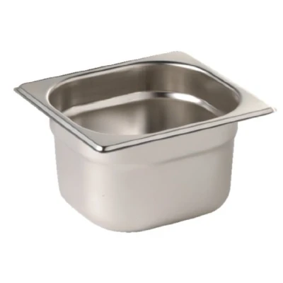 Abbildung von 4 x Vogue 1/6 Gastronorm Pfannen &amp; Deckel 100 mm tief Food Container Edelstahl