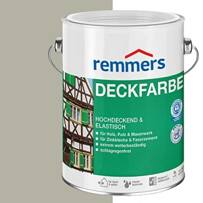 Abbildung von Remmers Deckfarbe hellgrau, 10 Liter, für innen und außen, Wetterschutzfarbe viele Untergründe, hochdeckend, wetterfest
